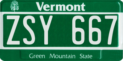VT license plate ZSY667