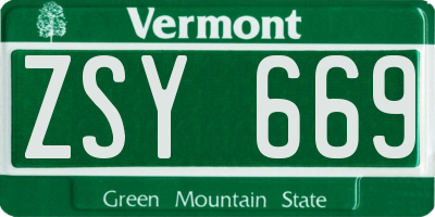 VT license plate ZSY669