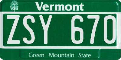 VT license plate ZSY670