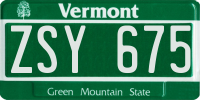 VT license plate ZSY675