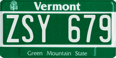 VT license plate ZSY679
