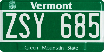 VT license plate ZSY685