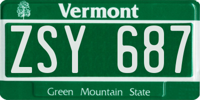 VT license plate ZSY687