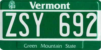 VT license plate ZSY692