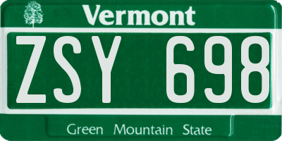VT license plate ZSY698