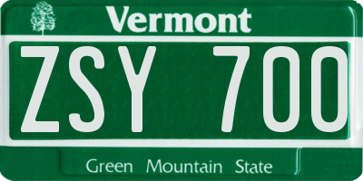 VT license plate ZSY700