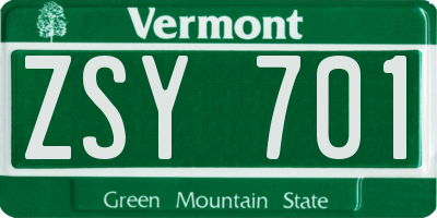 VT license plate ZSY701