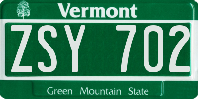VT license plate ZSY702