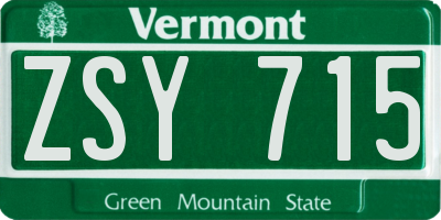 VT license plate ZSY715