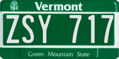 VT license plate ZSY717