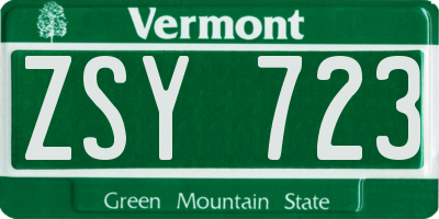 VT license plate ZSY723