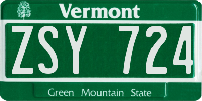 VT license plate ZSY724