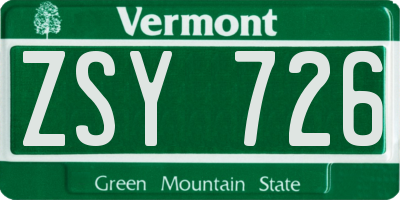 VT license plate ZSY726
