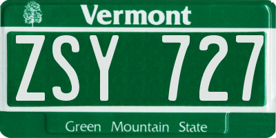 VT license plate ZSY727