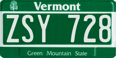 VT license plate ZSY728