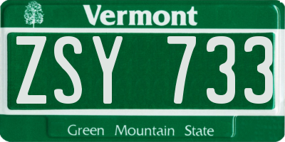VT license plate ZSY733