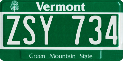 VT license plate ZSY734