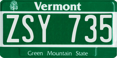 VT license plate ZSY735