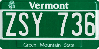 VT license plate ZSY736