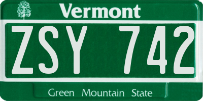 VT license plate ZSY742