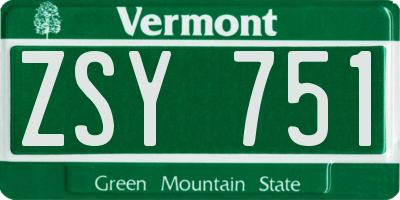 VT license plate ZSY751