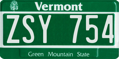 VT license plate ZSY754