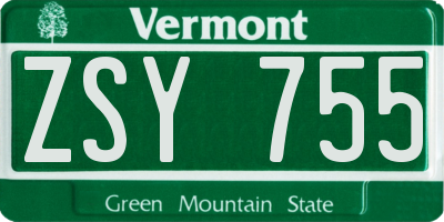 VT license plate ZSY755