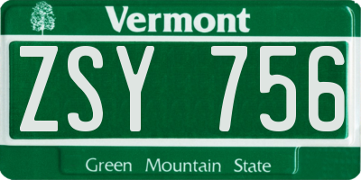 VT license plate ZSY756