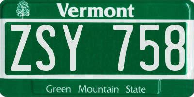 VT license plate ZSY758