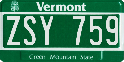 VT license plate ZSY759