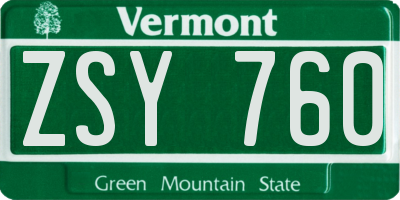VT license plate ZSY760