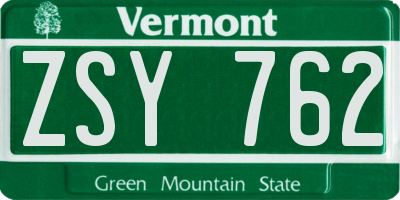 VT license plate ZSY762