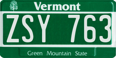 VT license plate ZSY763