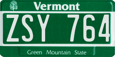 VT license plate ZSY764