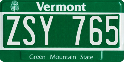 VT license plate ZSY765