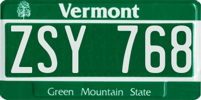 VT license plate ZSY768