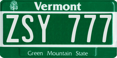 VT license plate ZSY777