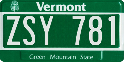 VT license plate ZSY781