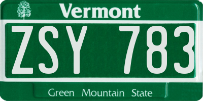 VT license plate ZSY783