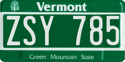 VT license plate ZSY785