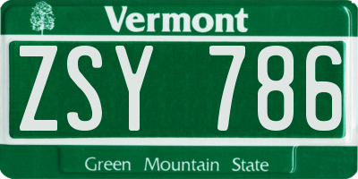 VT license plate ZSY786
