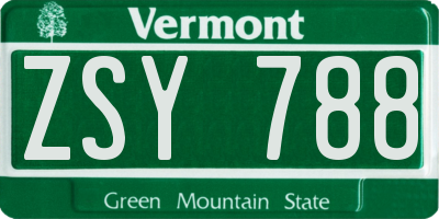 VT license plate ZSY788