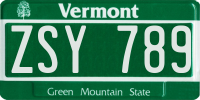 VT license plate ZSY789