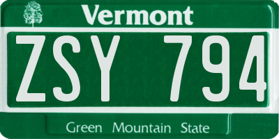 VT license plate ZSY794