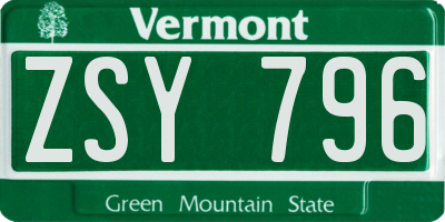VT license plate ZSY796