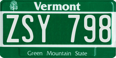 VT license plate ZSY798