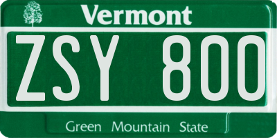 VT license plate ZSY800