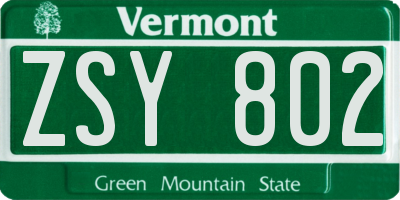 VT license plate ZSY802