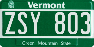VT license plate ZSY803