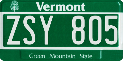 VT license plate ZSY805
